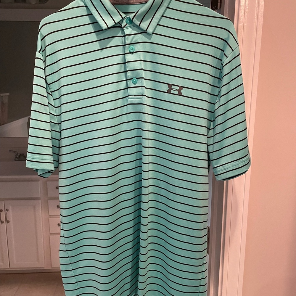 Under Armour Men's Aqua and Black Striped Polo